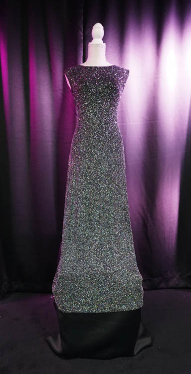 Long sparkly wedding dress available for rent at Sci-Fi Wedding Chapel.