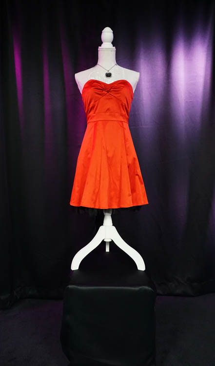 Red strapless wedding dress available for rent at Sci-Fi Wedding Chapel.